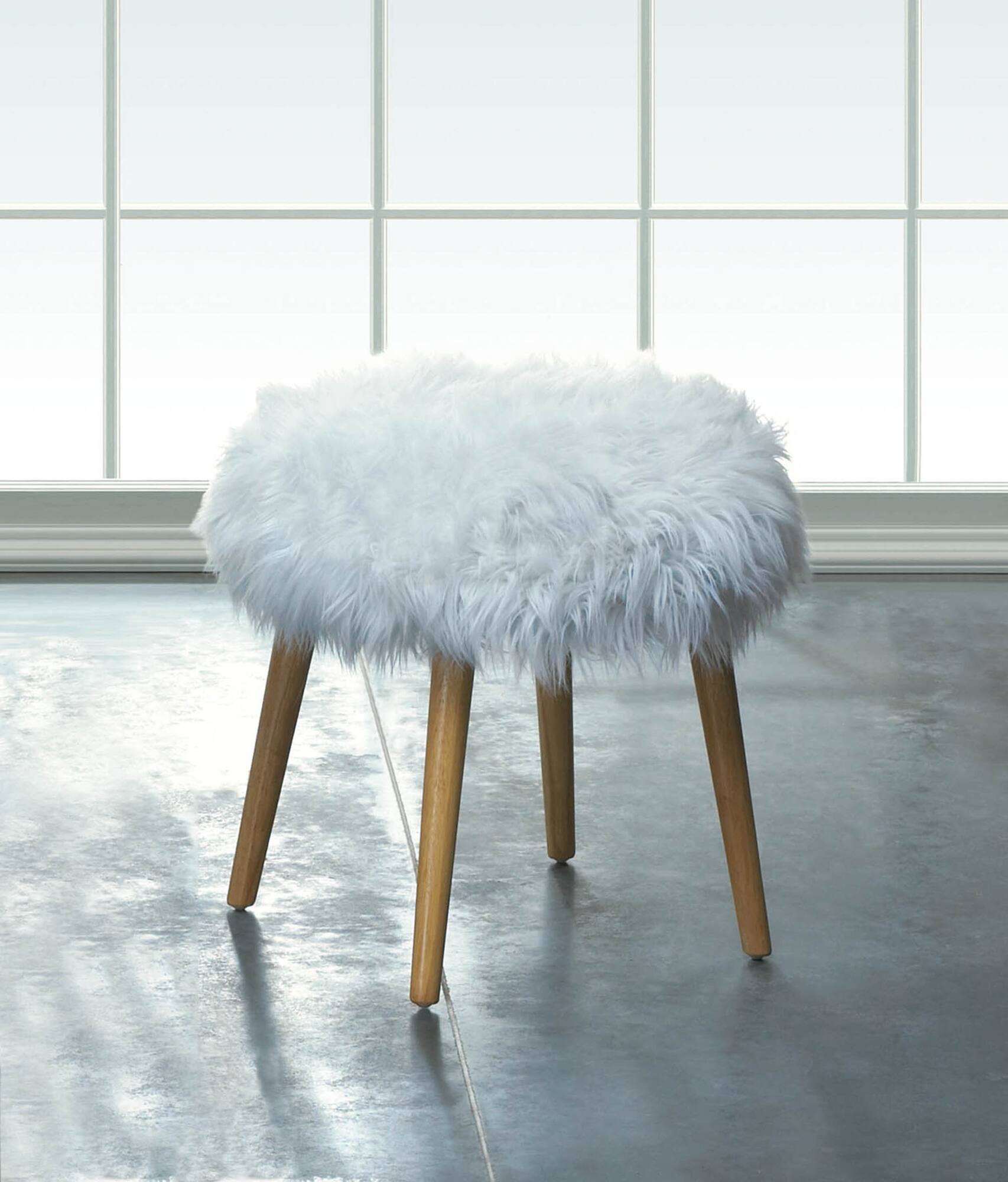 17.25" White Faux Fur Stool